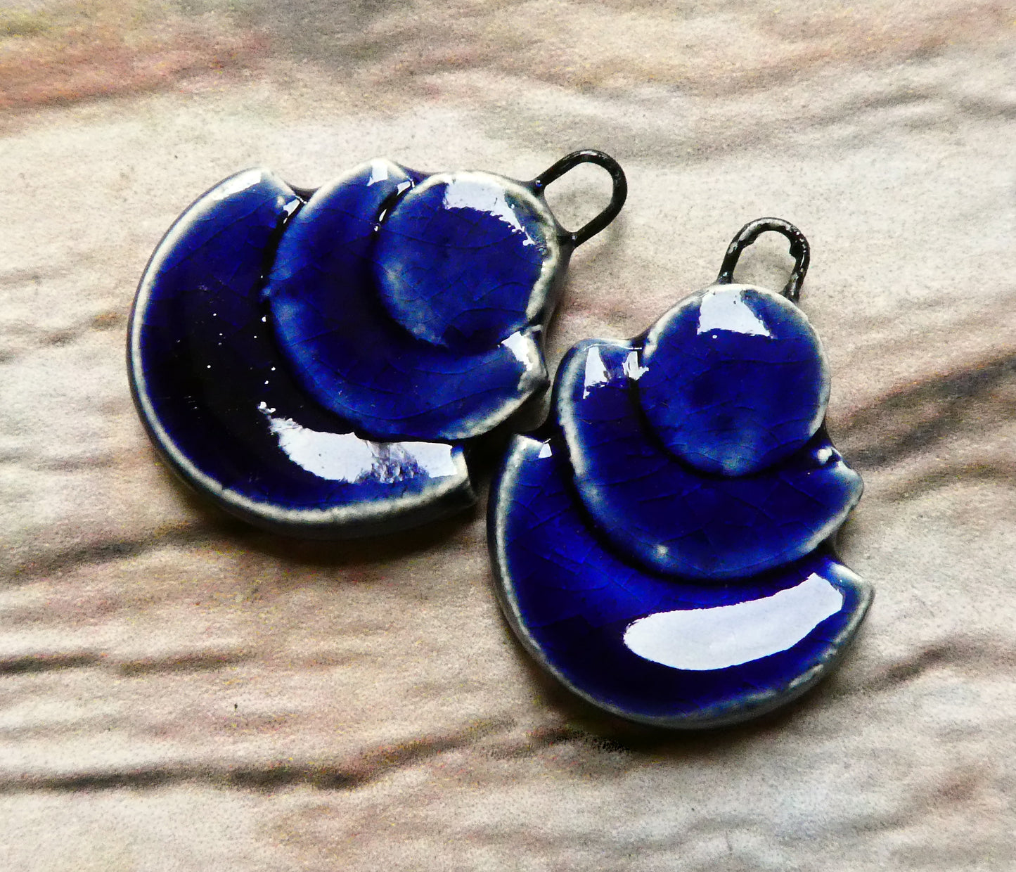 Ceramic Stacked Semi Circle Charms - Mirror Blue