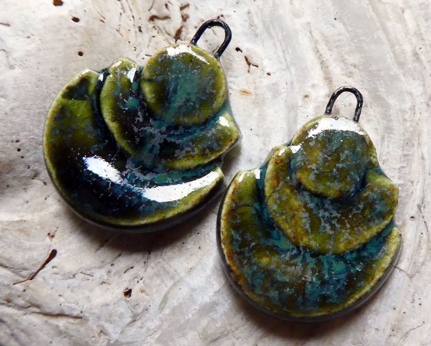 Ceramic Stacked Semi Circle Charms - Dark Jade