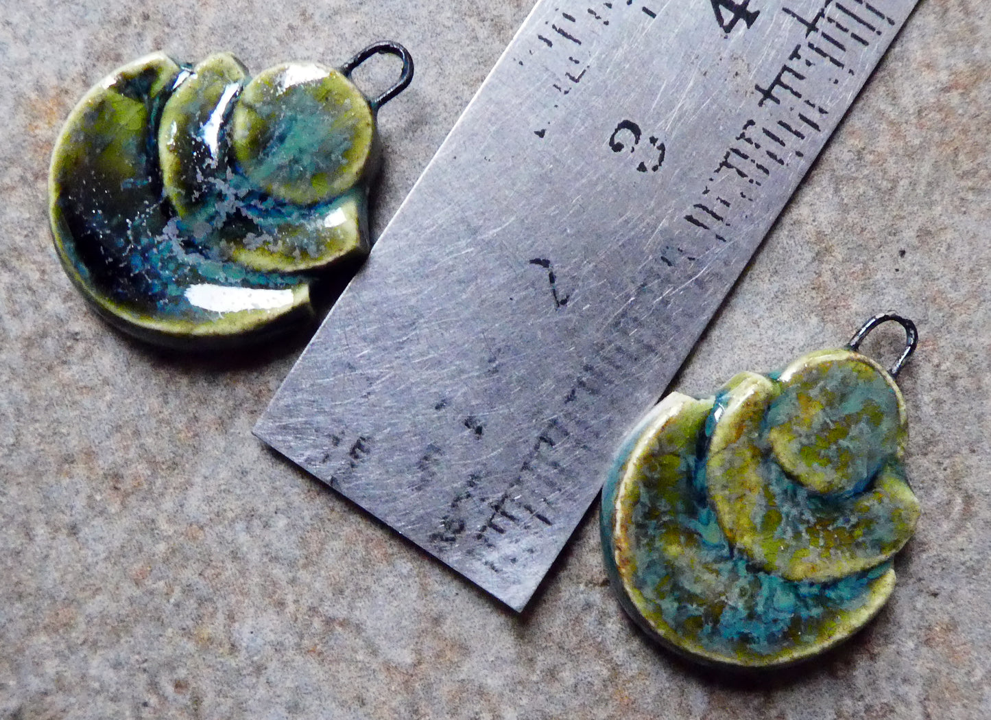 Ceramic Stacked Semi Circle Charms - Dark Jade