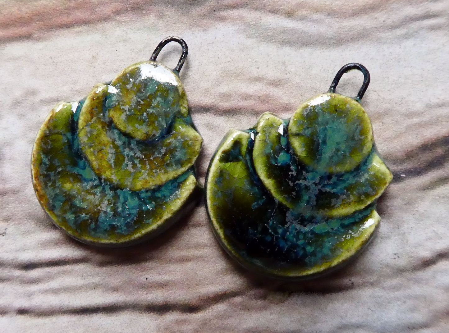 Ceramic Stacked Semi Circle Charms - Dark Jade