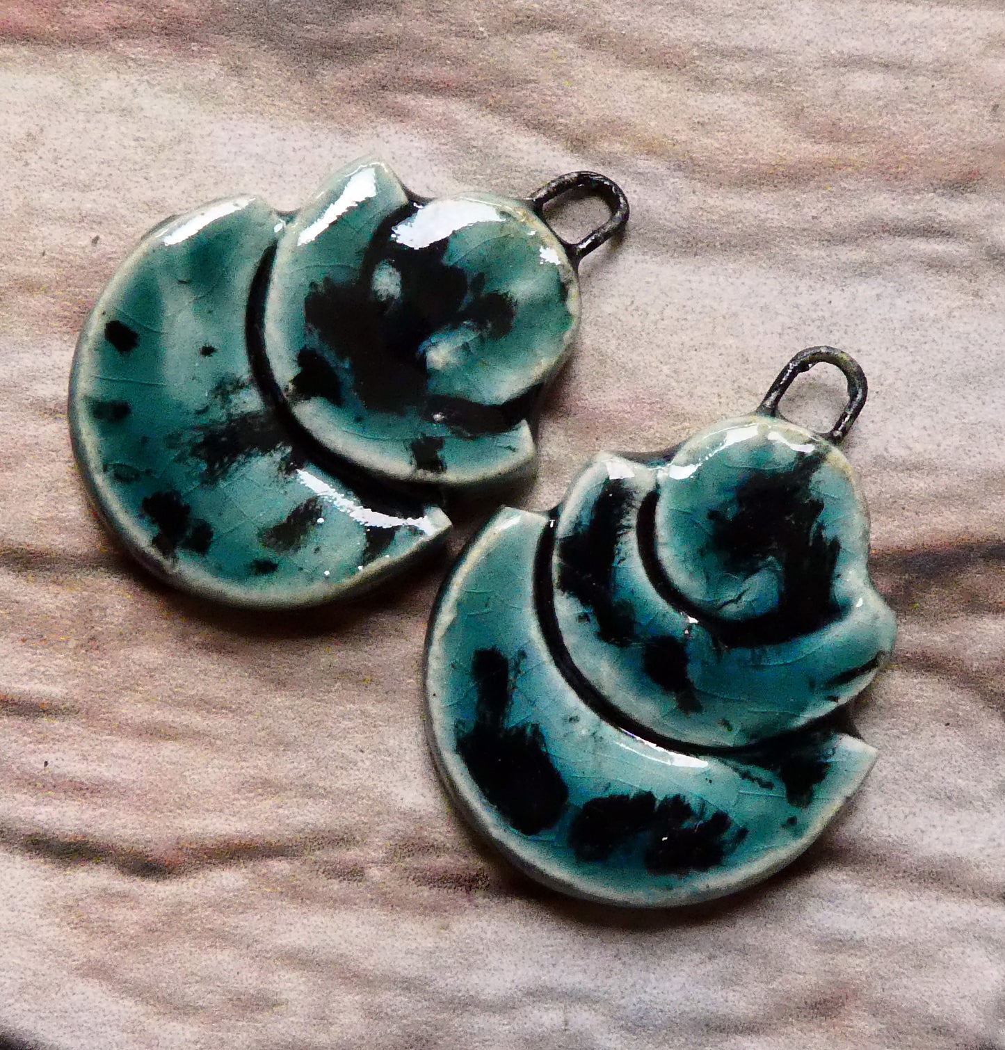 Ceramic Stacked Semi Circle Charms - Ocean Mist