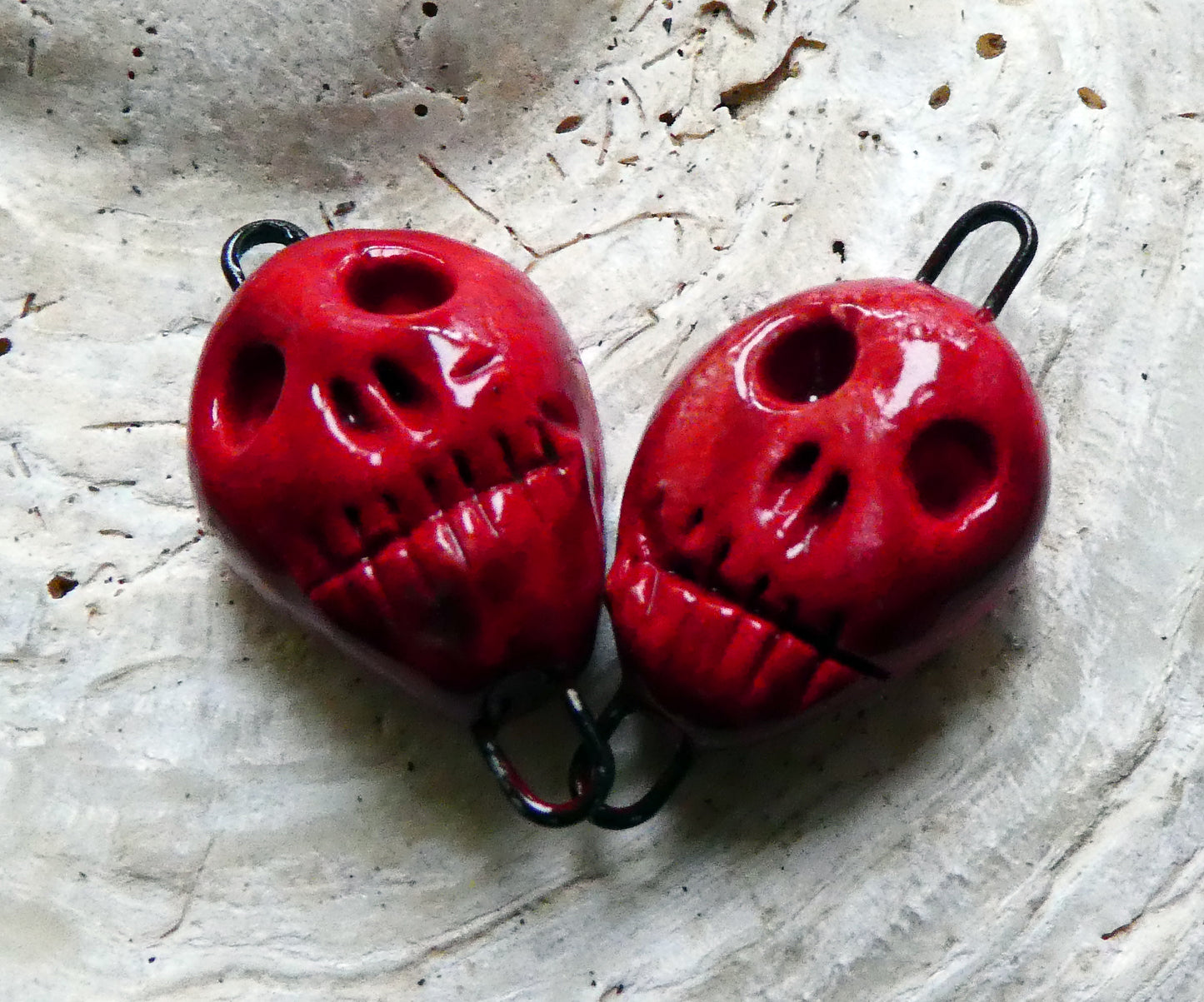Ceramic Skull Earring Connectors -Red