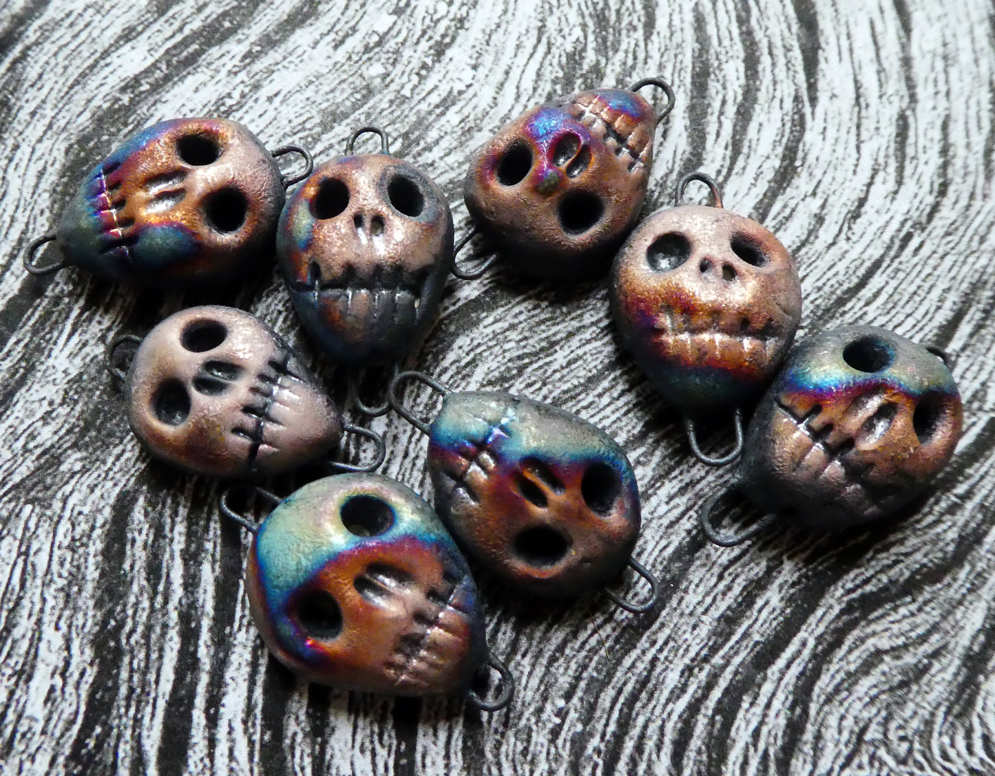 Ceramic Skull Earring Connectors - Scorched