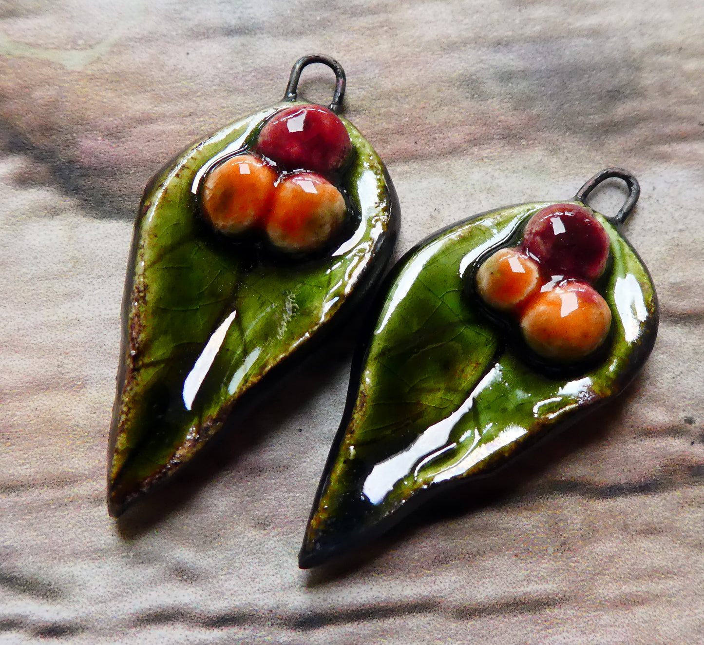 Ceramic Autumn Leaf and Berries Charms - Olive