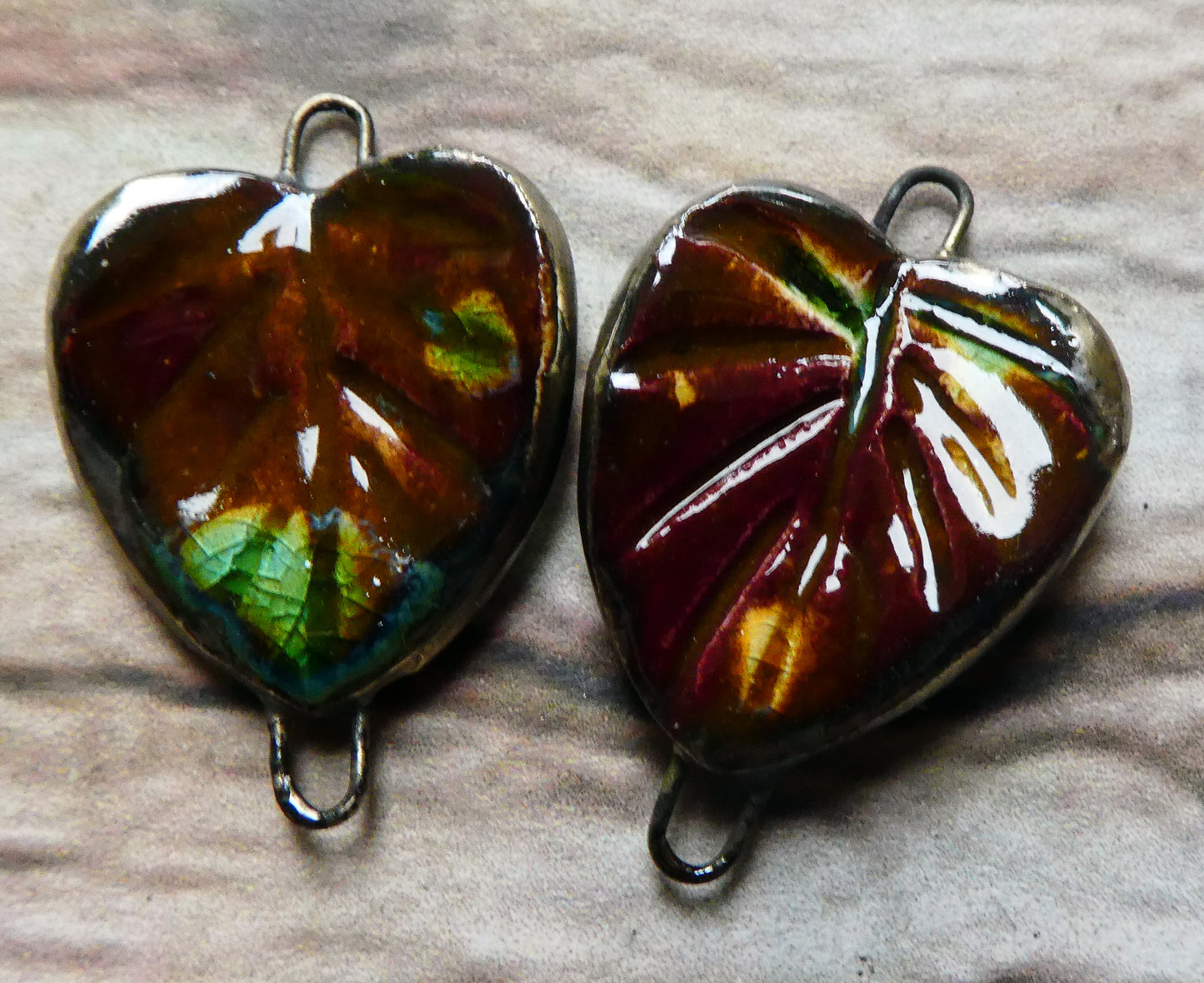 Ceramic Heart Shaped Leaf Connectors - Murano