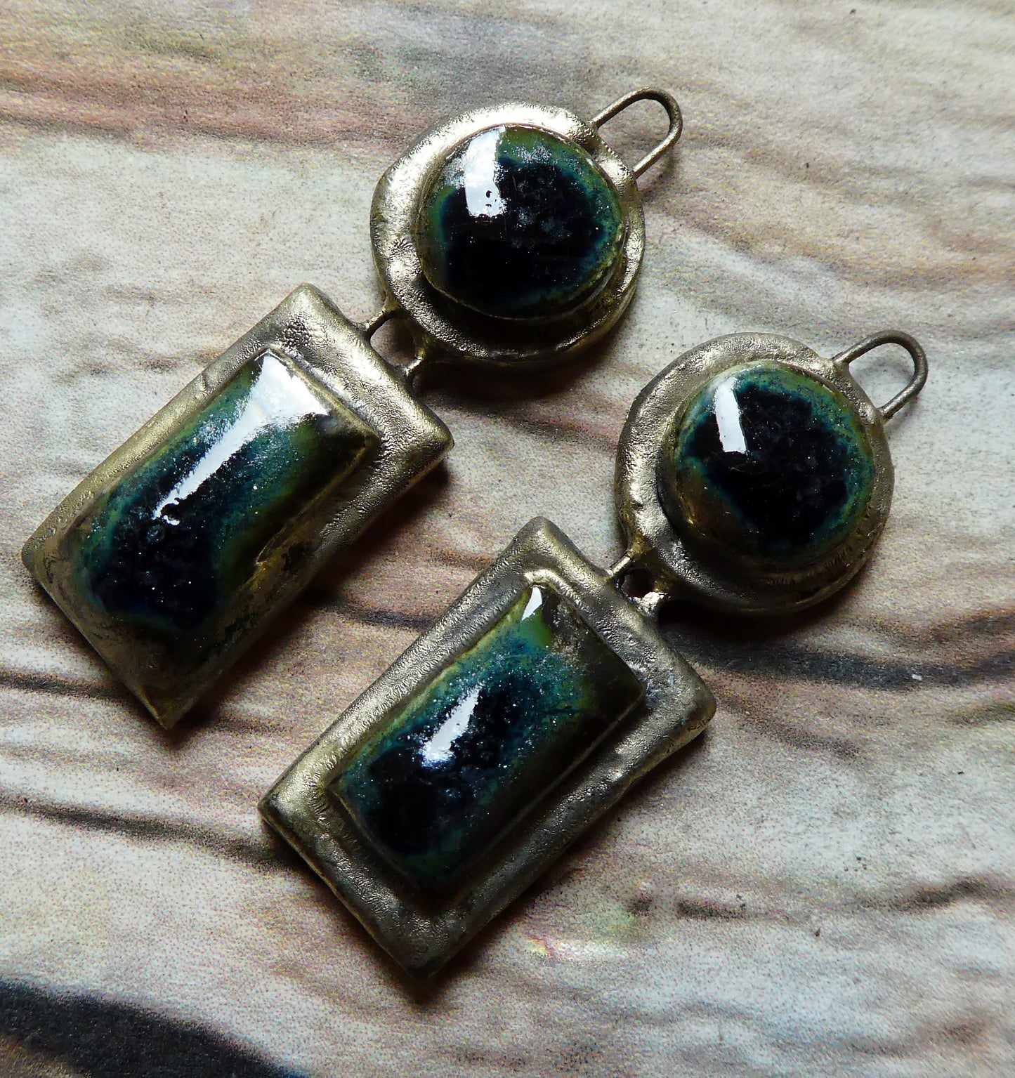 Ceramic Moulded Disc and Rectangle Charms -Granada