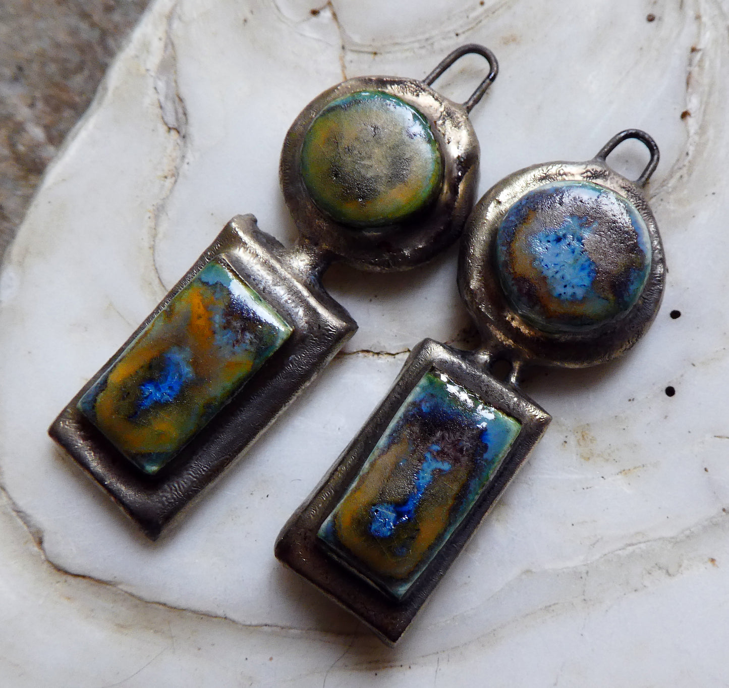 Ceramic Moulded Disc and Rectangle Charms -Outer Space