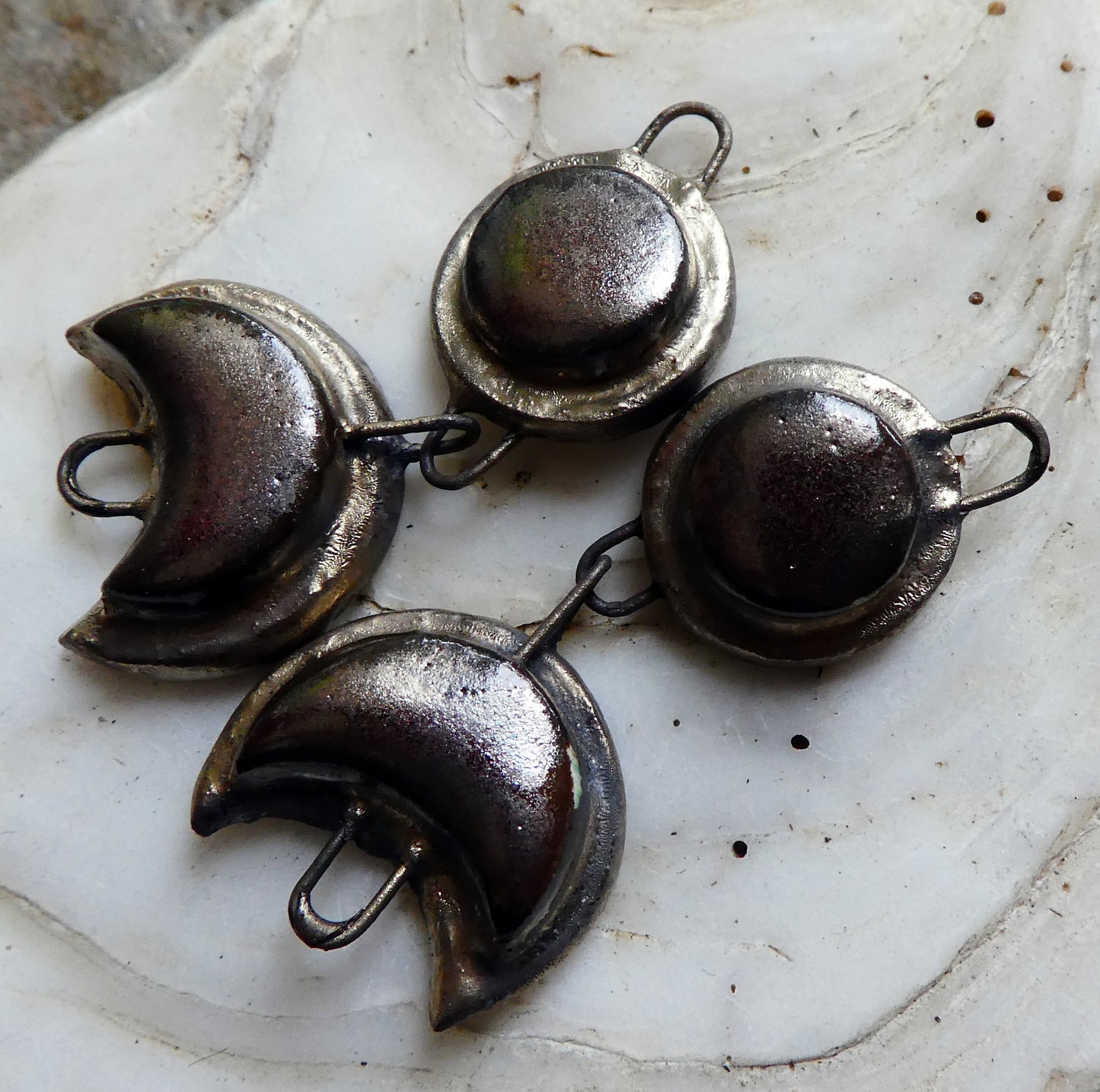 Ceramic Moulded Mystic Moon Dangly Connectors - Gloria