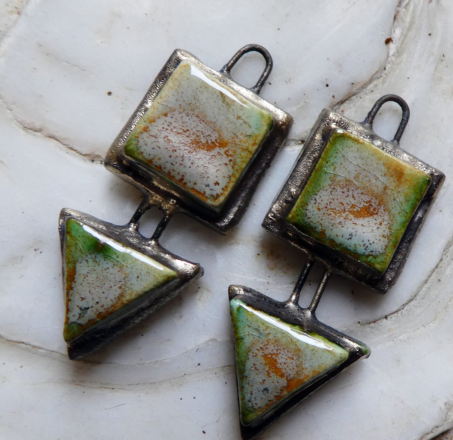 Ceramic Moulded Square and Triangle Charms - Stone