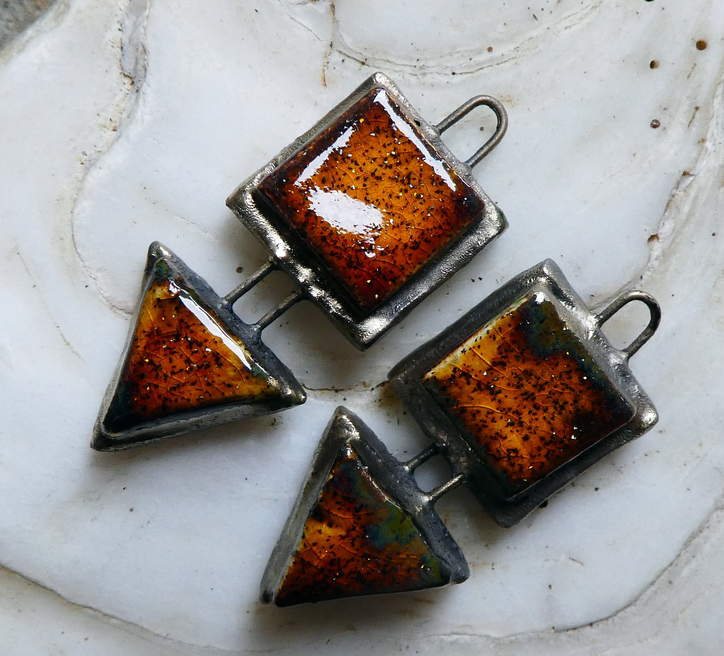 Ceramic Moulded Square and Triangle Charms - Amber Sparks