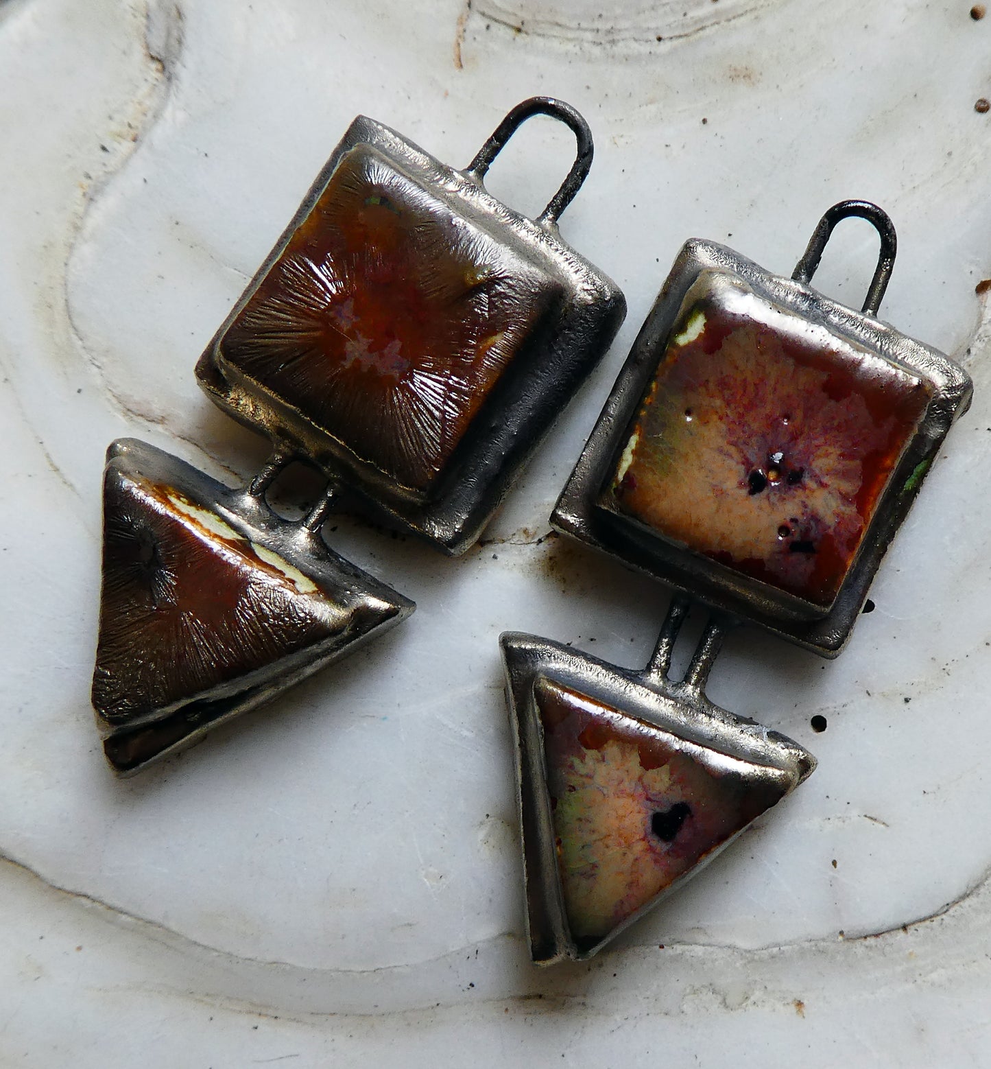 Ceramic Moulded Square and Triangle Charms - Painted Desert
