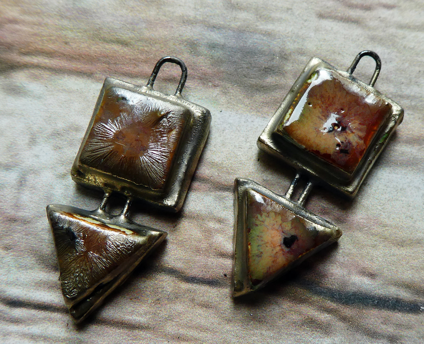 Ceramic Moulded Square and Triangle Charms - Painted Desert