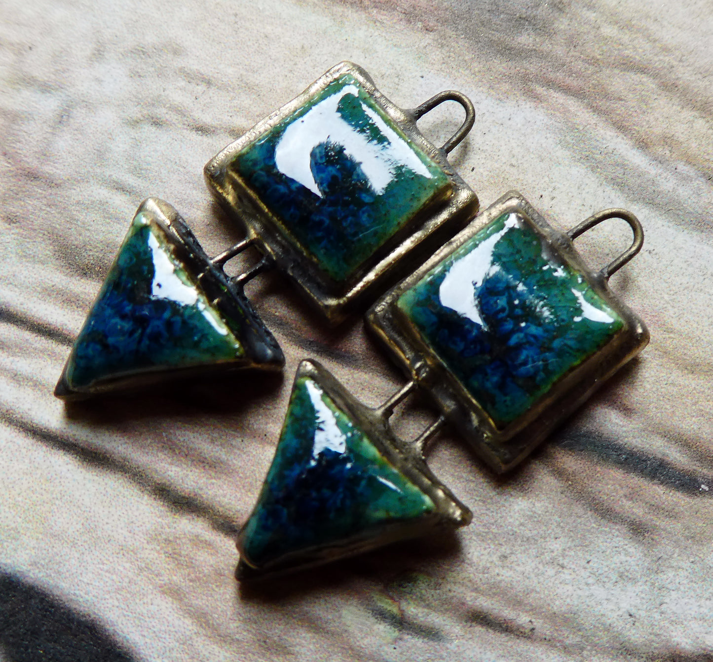 Ceramic Moulded Square and Triangle Charms - Bora Bora