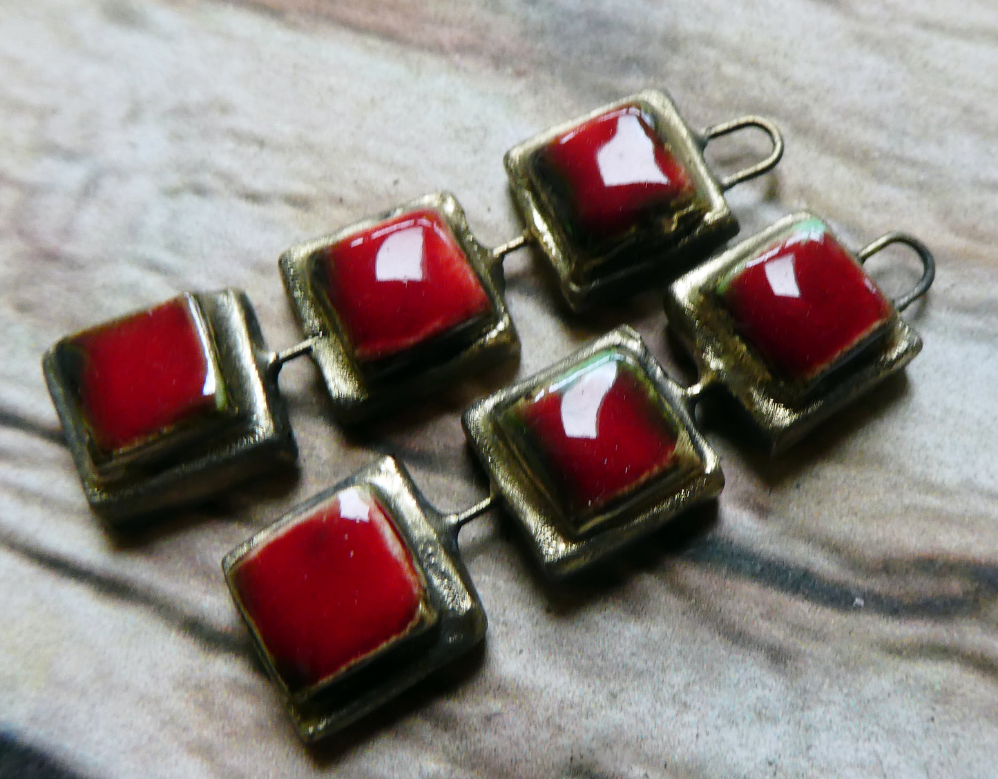Ceramic Moulded Square Stack Charms - Red
