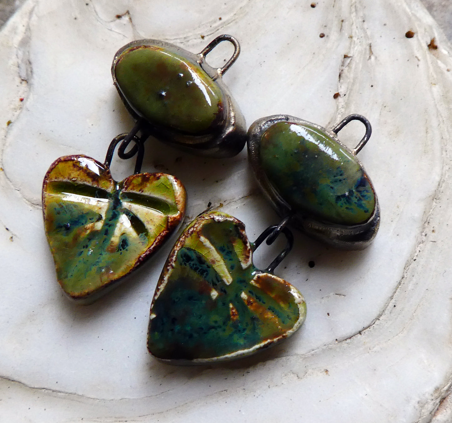 Ceramic Moulded Oval and Leaf Dangles - Pagoda