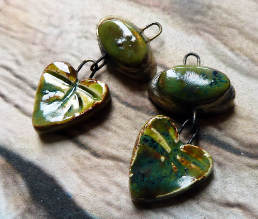 Ceramic Moulded Oval and Leaf Dangles - Pagoda