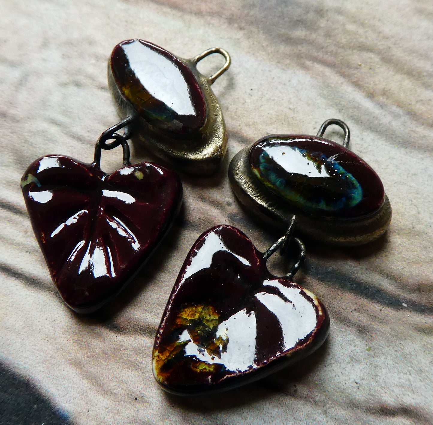 Ceramic Moulded Oval and Leaf Dangles - Murano