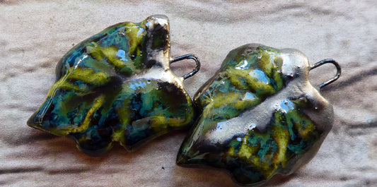 Ceramic Leaf Charms -Dark Jade