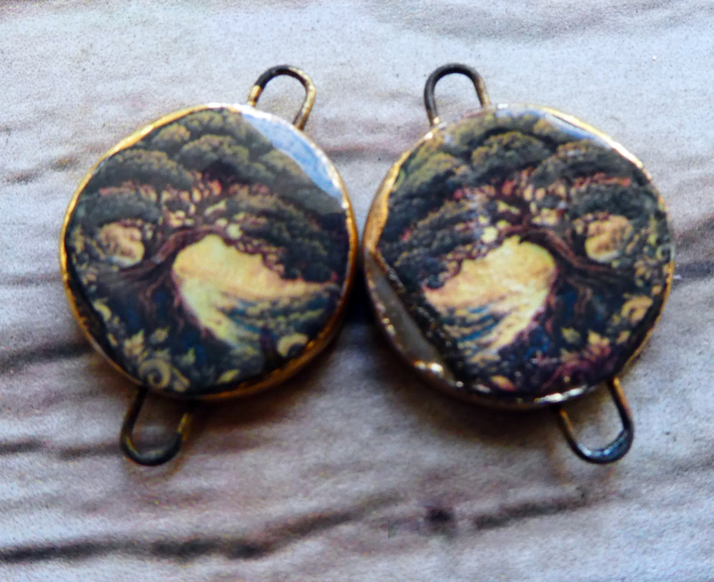 Ceramic Little Disc Tree Decal Earring Connectors