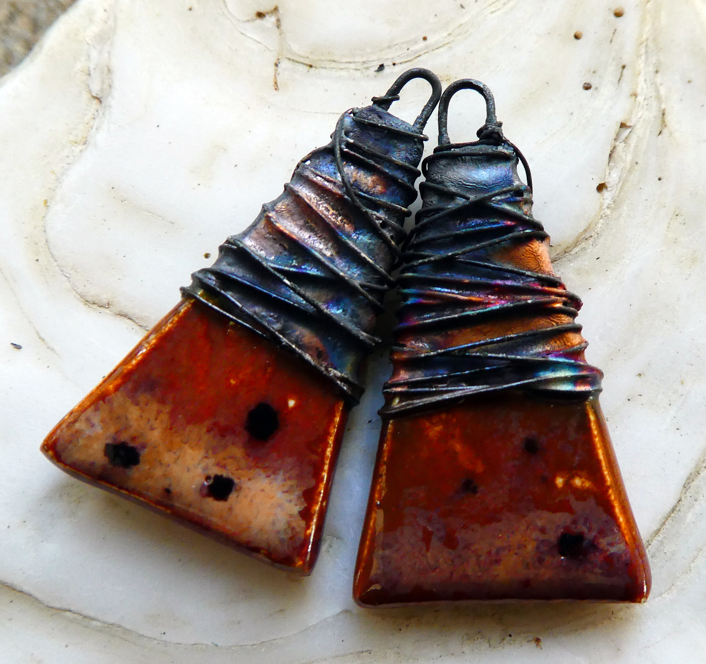 Ceramic Wire Wrapped Wedge Charms -Painted Desert