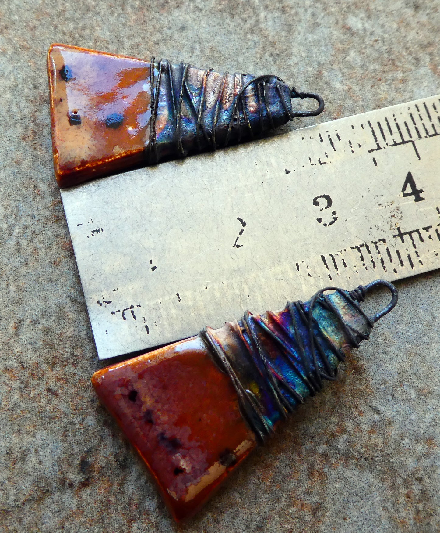 Ceramic Wire Wrapped Wedge Charms -Painted Desert