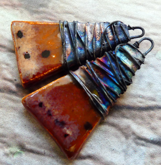 Ceramic Wire Wrapped Wedge Charms -Painted Desert