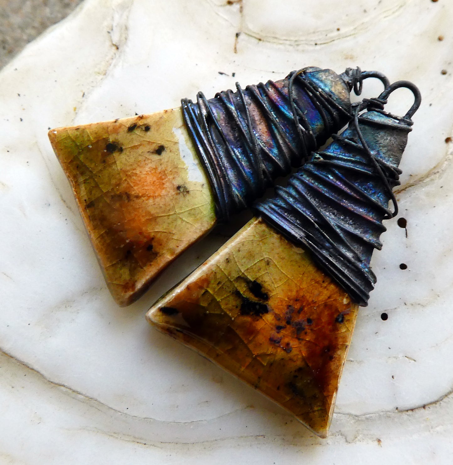 Ceramic Wire Wrapped Wedge Charms -Safari