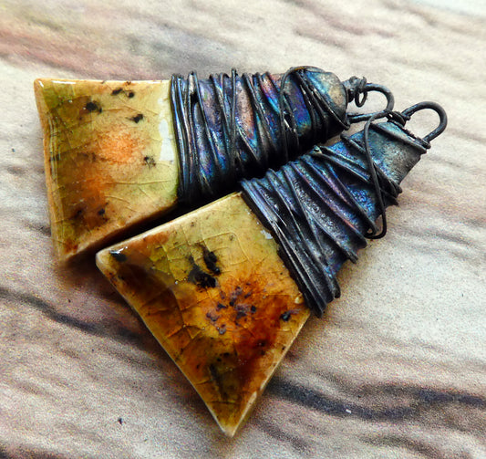 Ceramic Wire Wrapped Wedge Charms -Safari