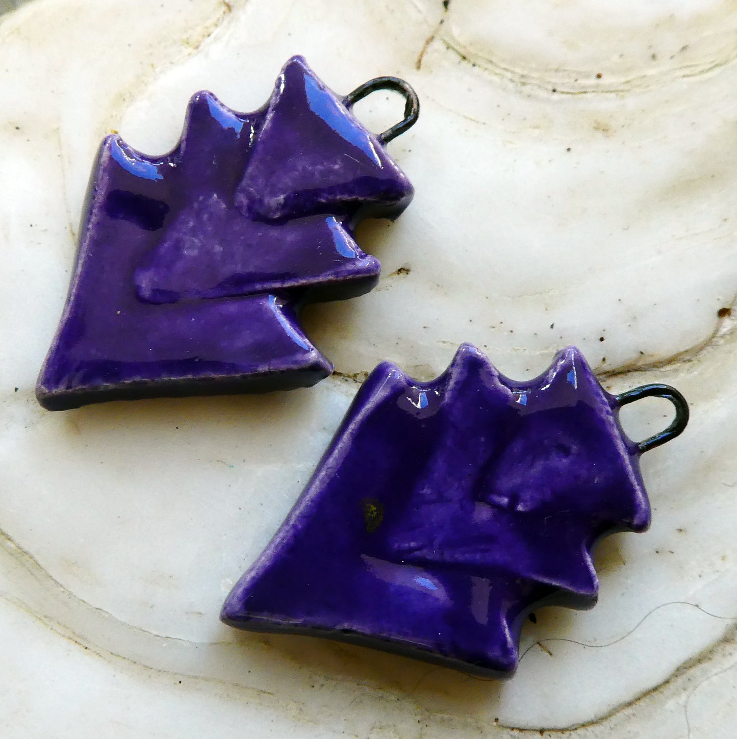 Ceramic Stacked Triangle Charms -Dark Purple
