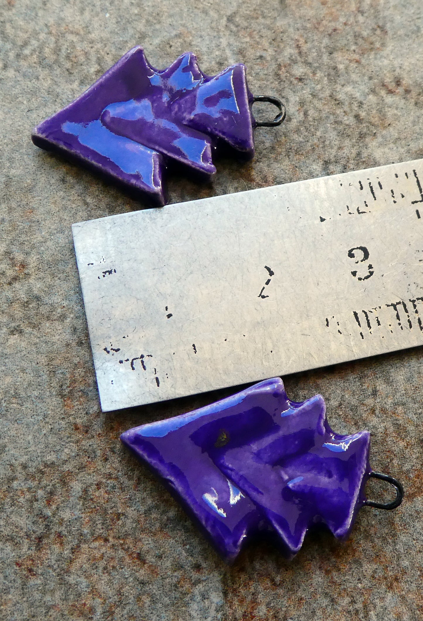 Ceramic Stacked Triangle Charms -Dark Purple