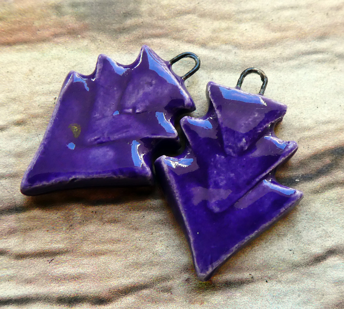 Ceramic Stacked Triangle Charms -Dark Purple
