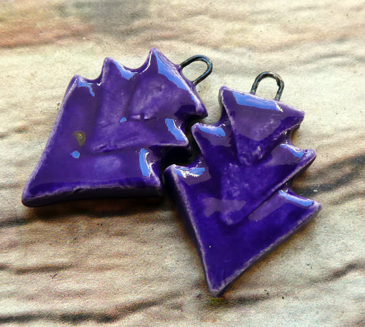 Ceramic Stacked Triangle Charms -Dark Purple