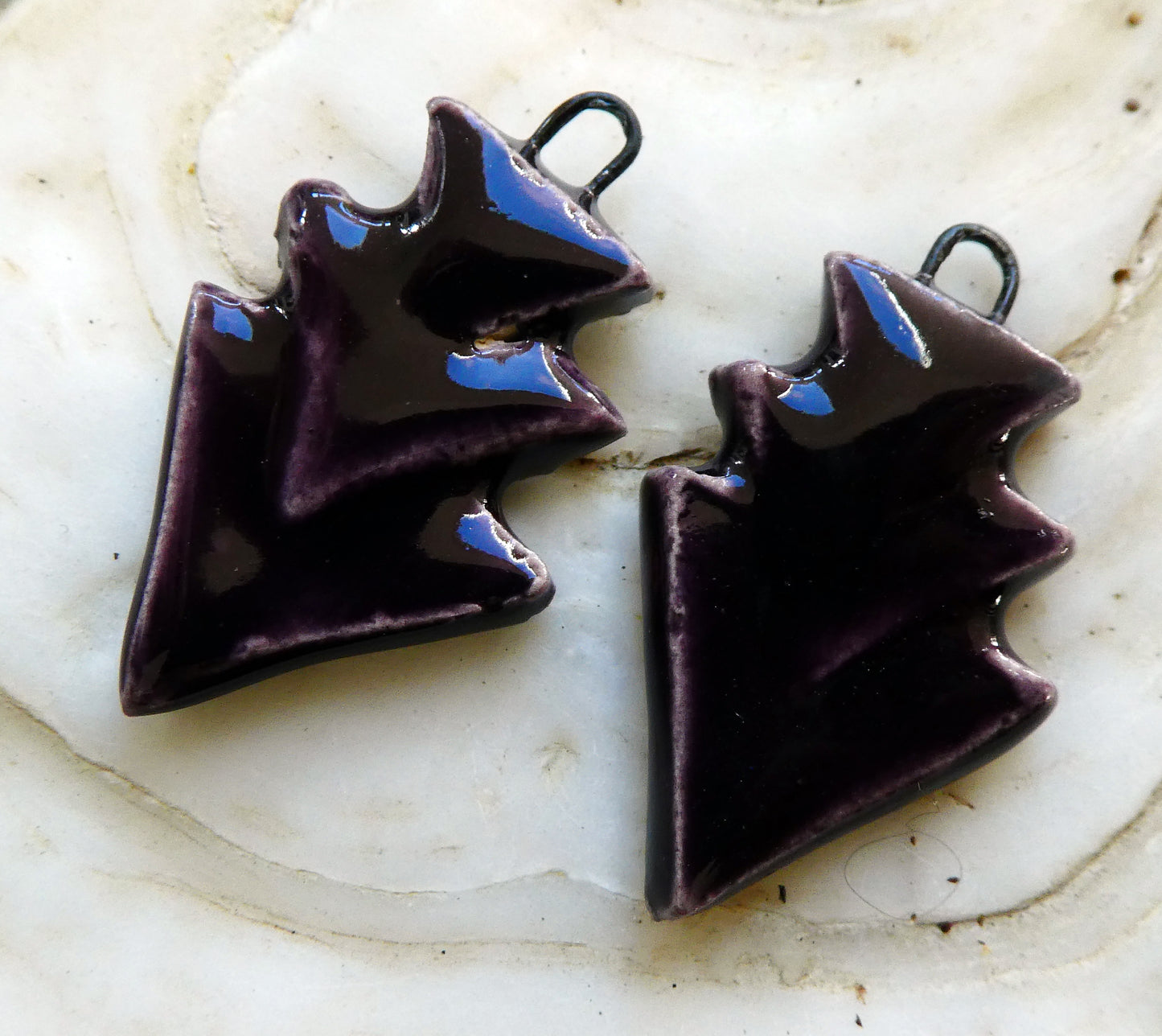 Ceramic Stacked Triangle Charms -Aubergine