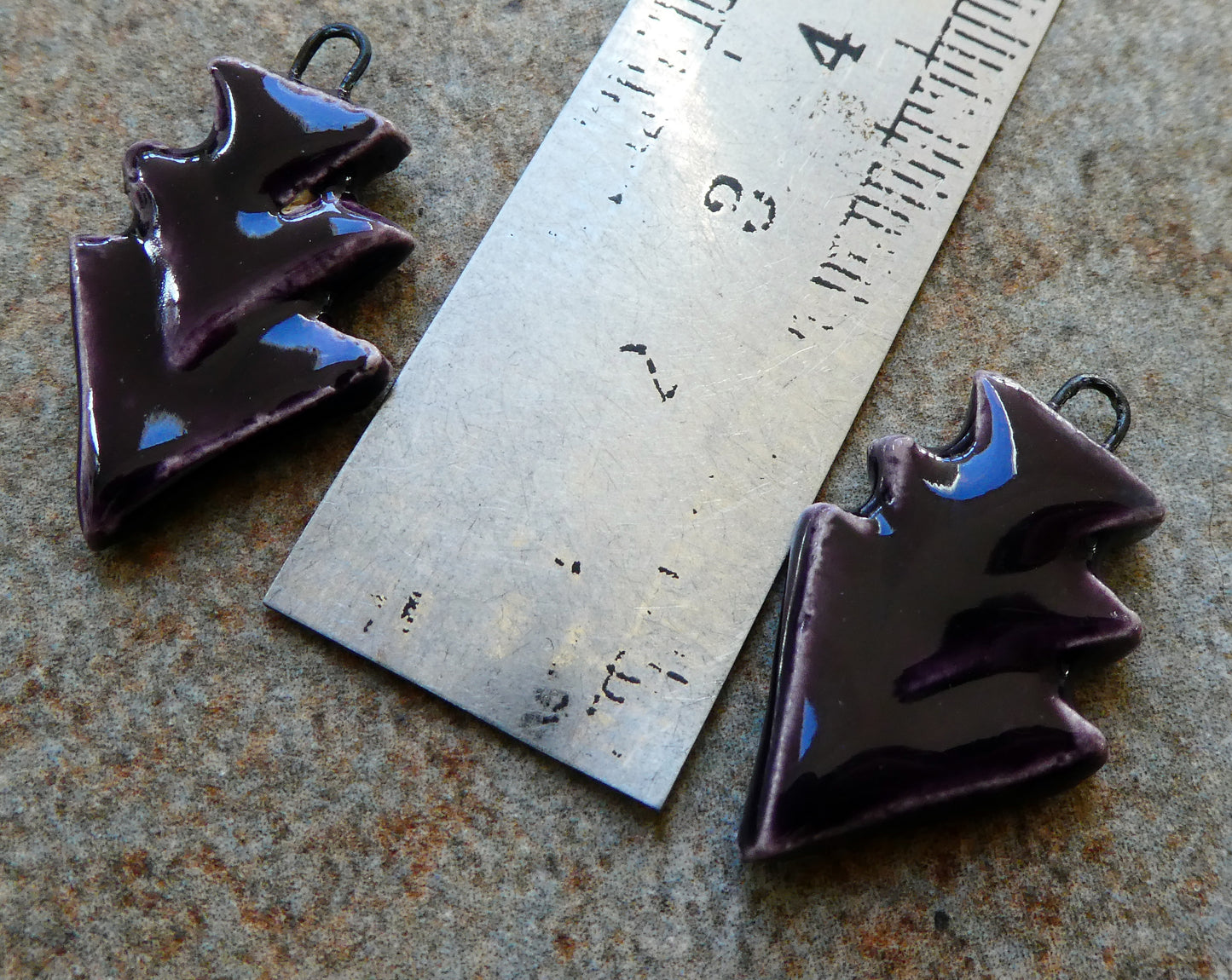 Ceramic Stacked Triangle Charms -Aubergine