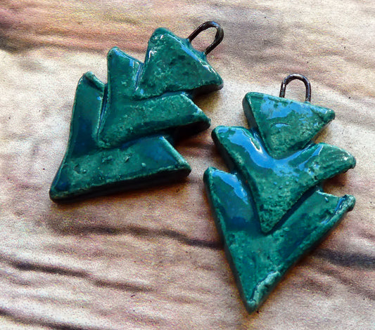 Ceramic Stacked Triangle Charms -Teal