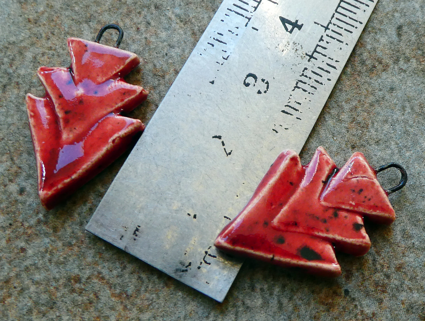 Ceramic Stacked Triangle Charms -Ladybug