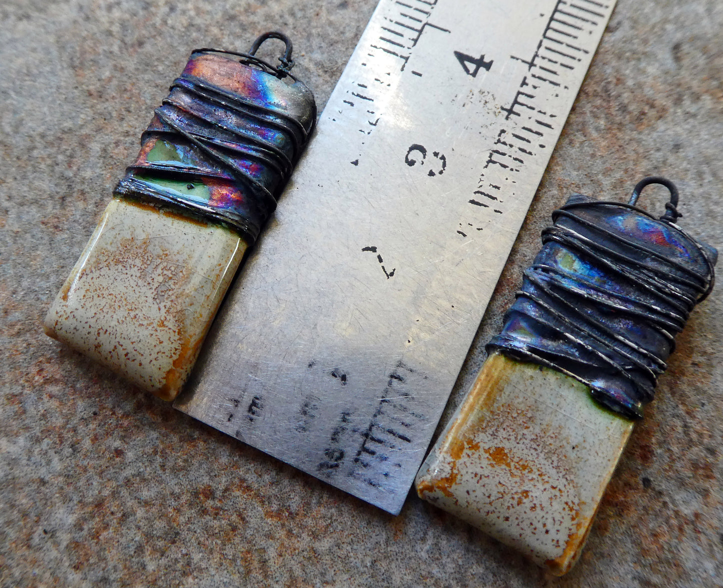 Ceramic Wire Wrapped Tablet Charms - Stone