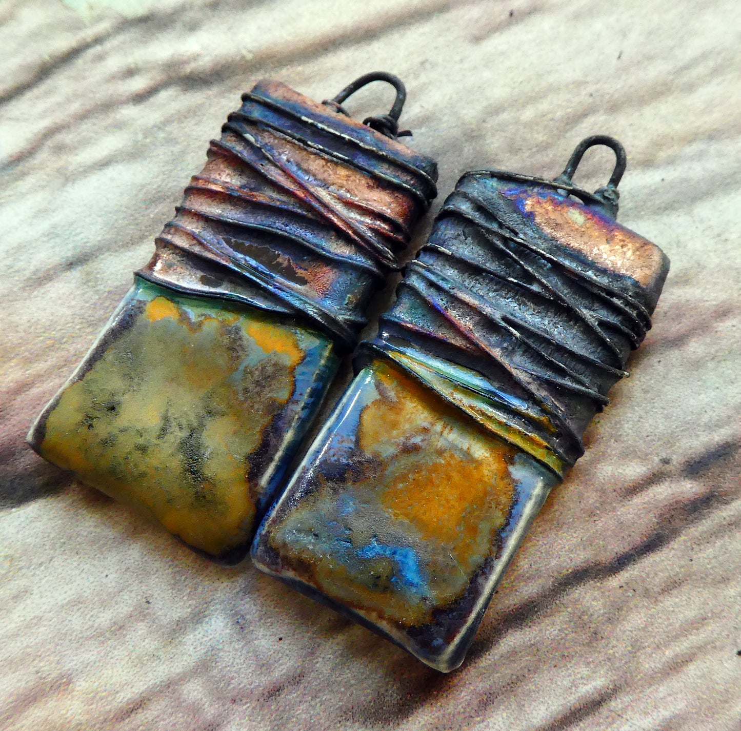 Ceramic Wire Wrapped Tablet Charms - Outer Space