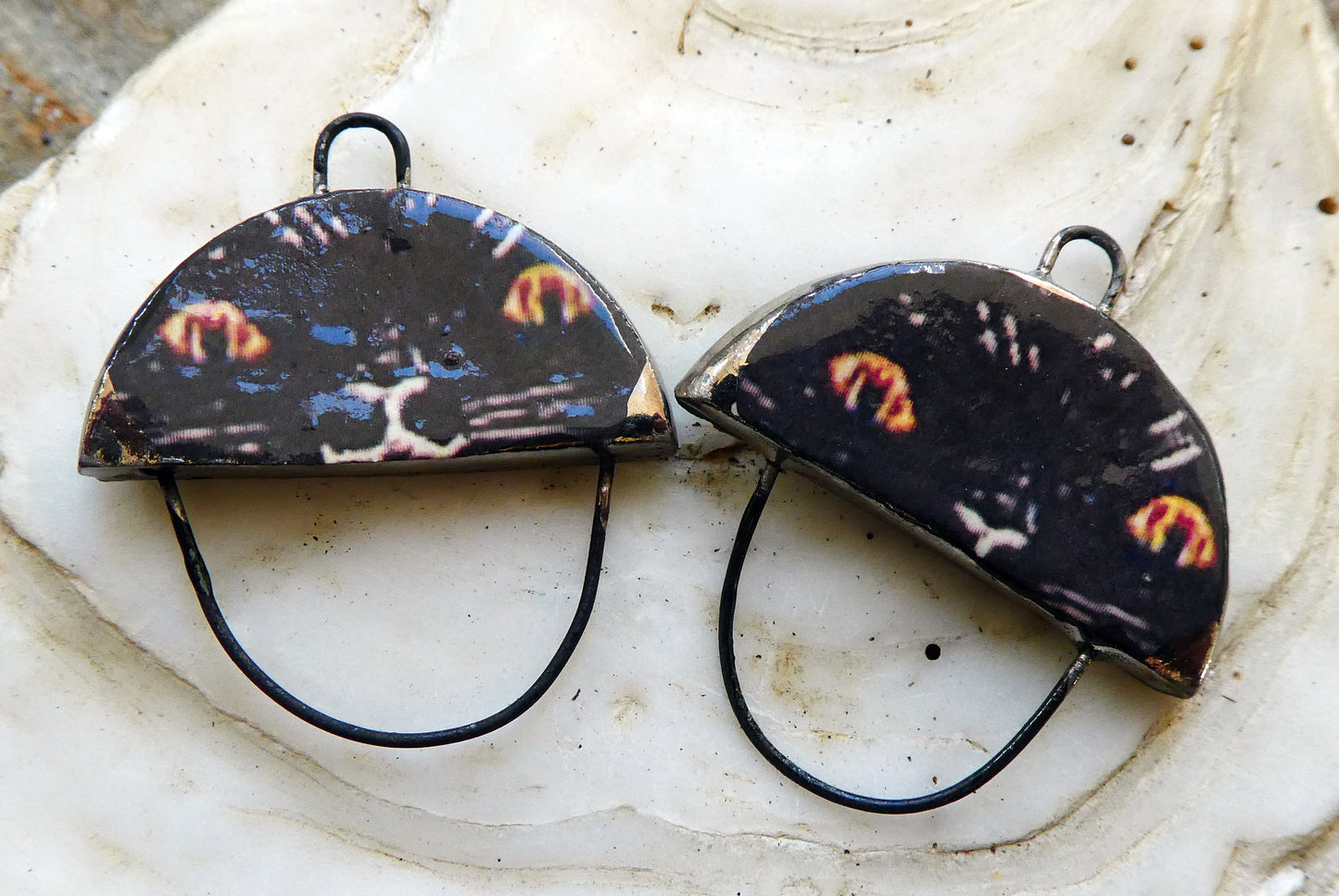 Ceramic Vintage Cat Decal Earring Connectors