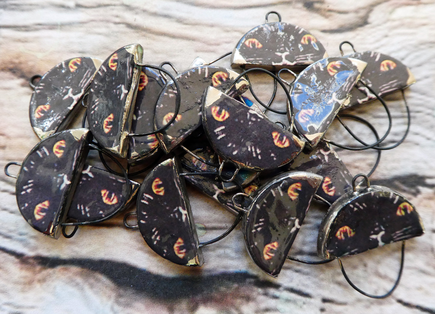 Ceramic Vintage Cat Decal Earring Connectors