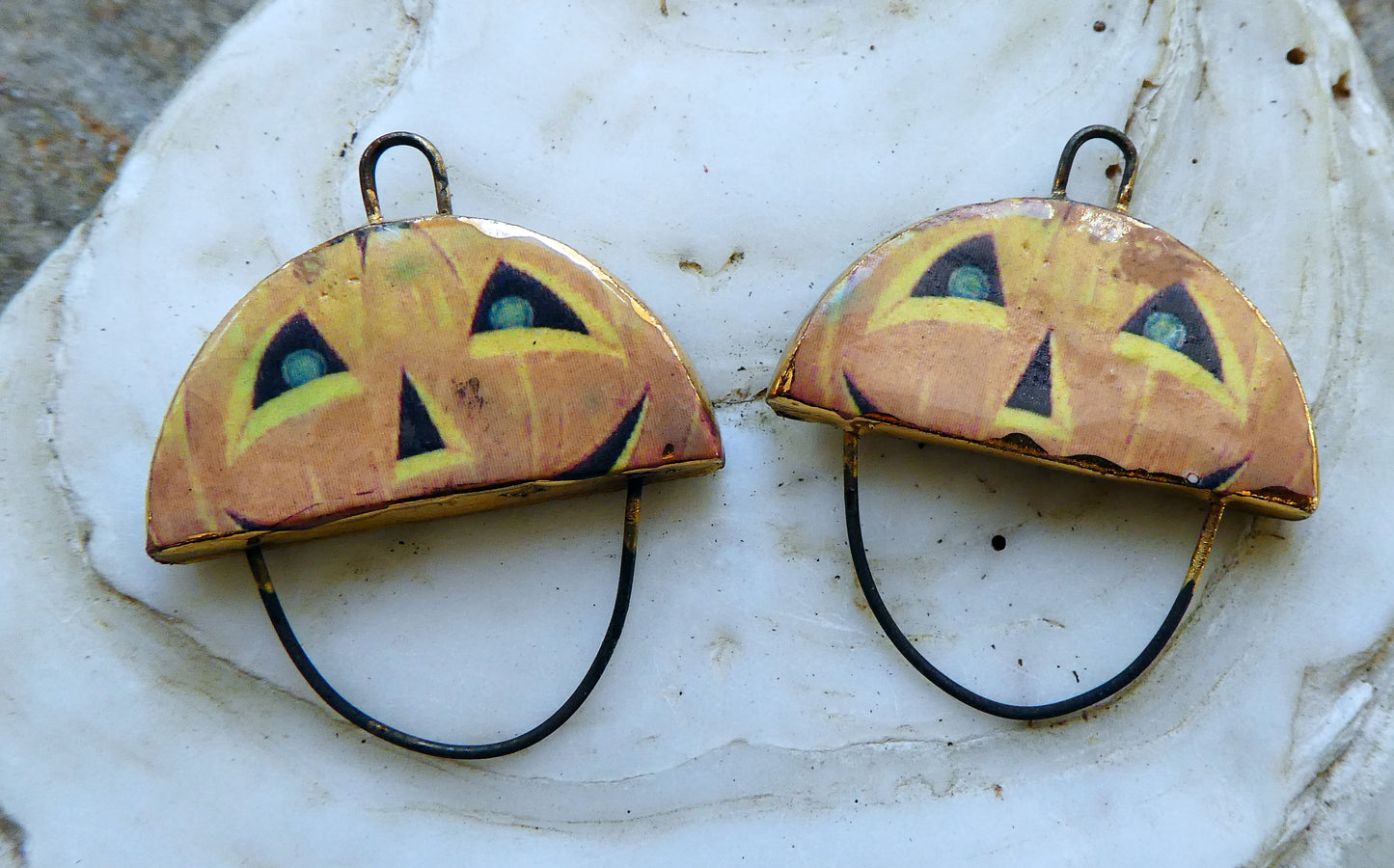 Ceramic Vintage Pumpkin Decal Earring Connectors