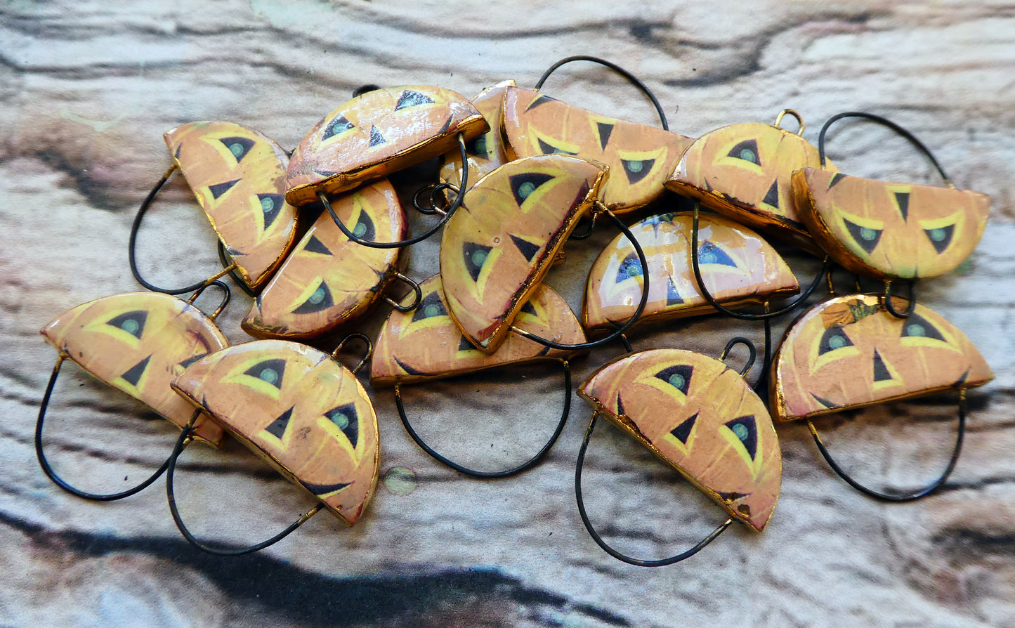 Ceramic Vintage Pumpkin Decal Earring Connectors