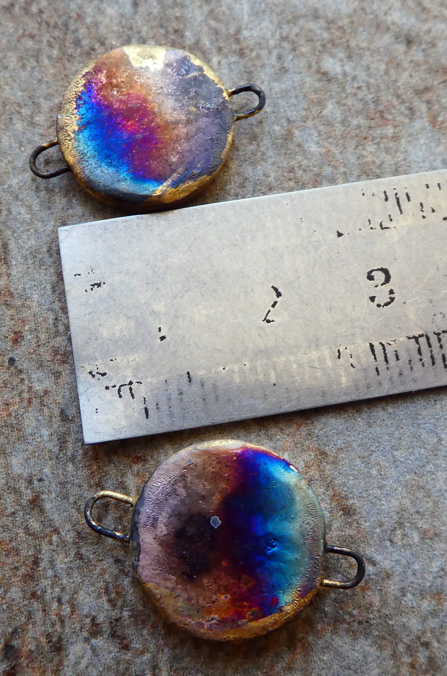 Ceramic Little Disc Pumpkin Decal Earring Connectors- Patchwork