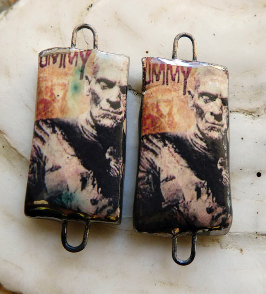 Ceramic Mummy Decal Tablet Earring Connectors#1