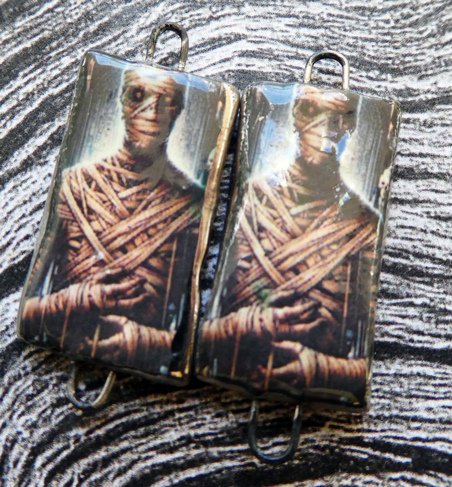 Ceramic Mummy Decal Tablet Earring Connectors#2