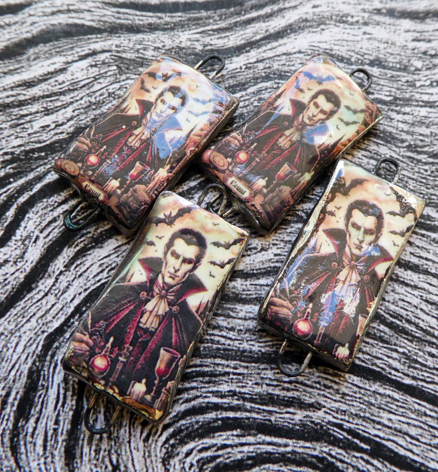 Ceramic Dracula Decal Tablet Earring Connectors