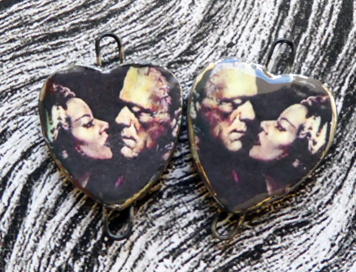 Ceramic Monstor and Bride Decal Heart Connectors #1