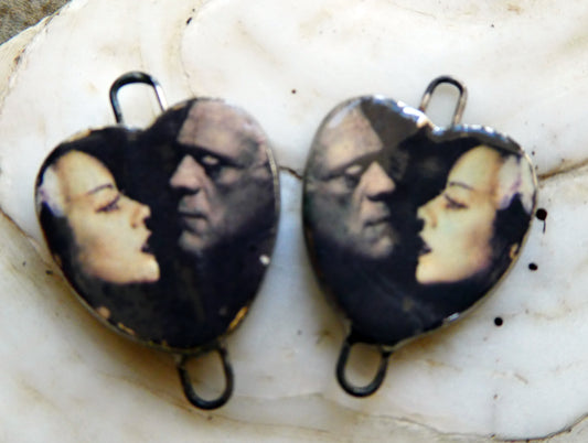 Ceramic Monstor and Bride Decal Heart Connectors #3