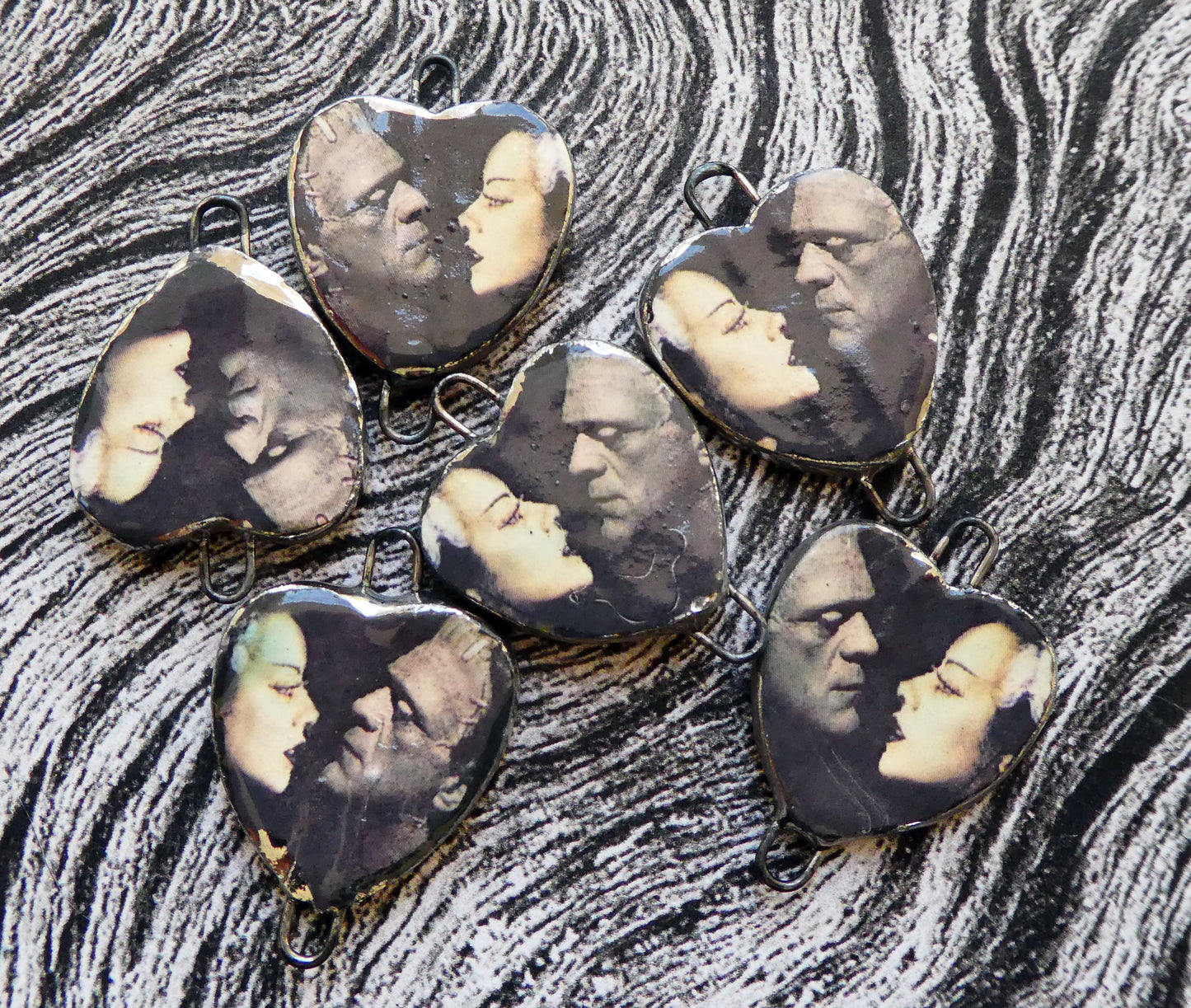 Ceramic Monstor and Bride Decal Heart Connectors #3