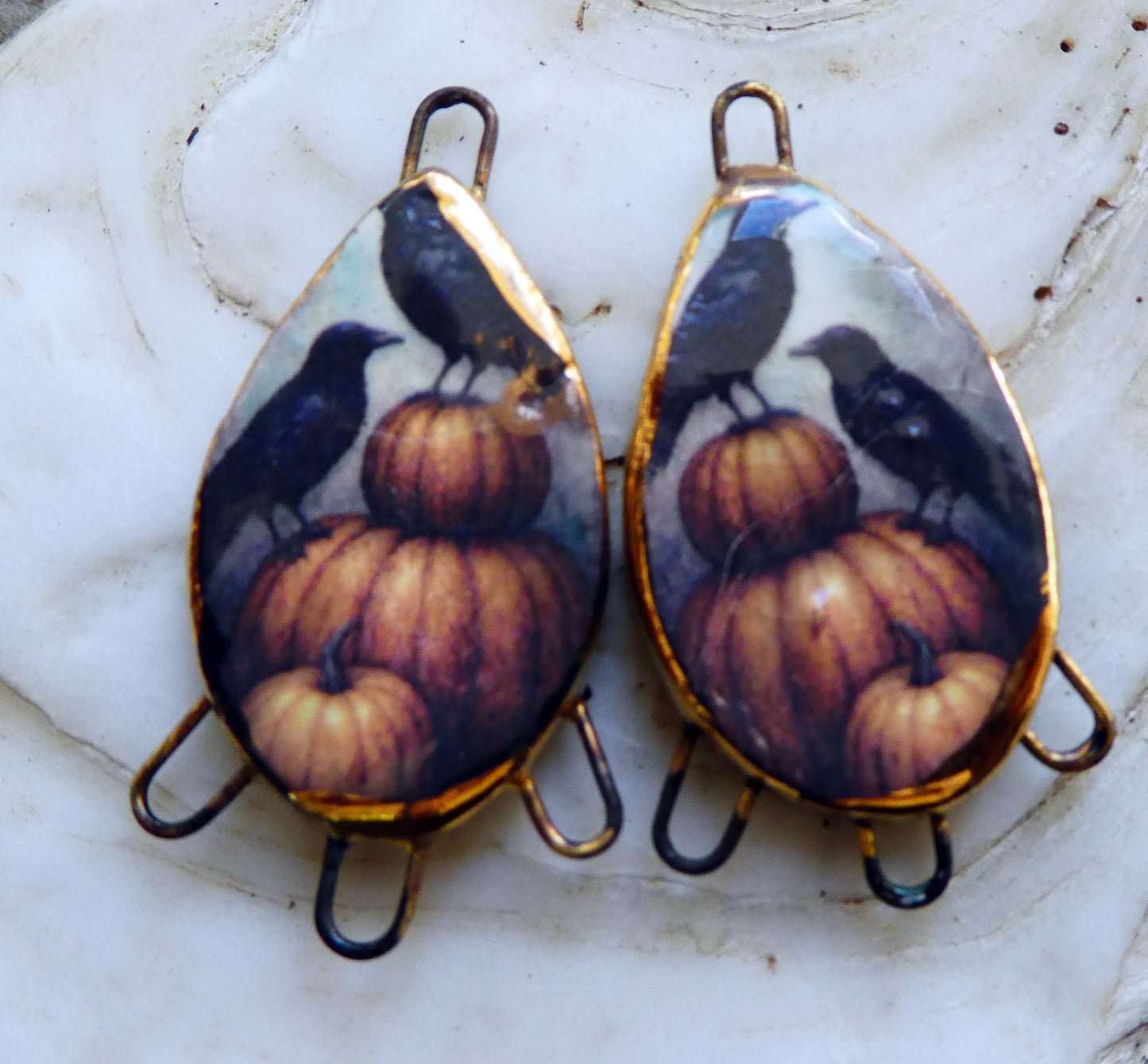 Ceramic Raven Decal Teardrop Connectors #5